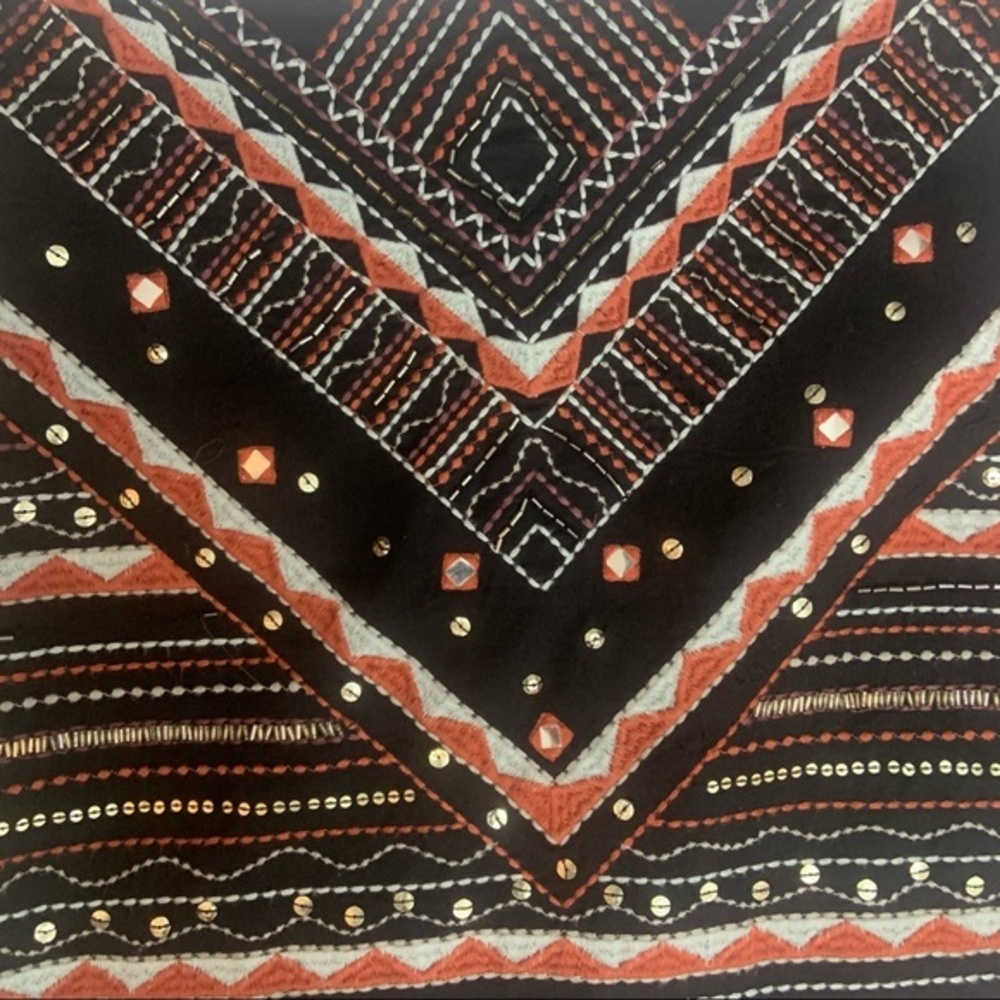 Romeo & Juliet Couture Boho Black Orange Embroidered Sequined Mini Skirt Cotton - Picture 7 of 14